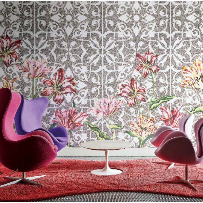 Bisazza - Floral Tulips Grey Decorative Glass Mosaic Tiles, order unit 3.5m2