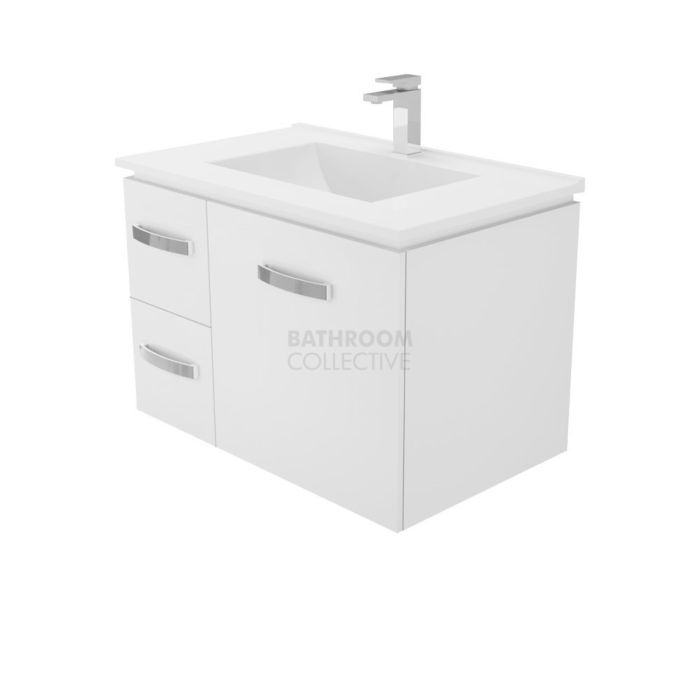 Fienza - Vanessa Wall Hung Vanity Left Drawers, Poly Marble Top, White Gloss 750mm 1 Tap Hole