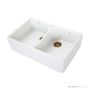 1901 800mm Fireclay Double Butler Sink with Taphole, White, Brushed Gold Waste AB0250-BGW