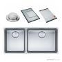 Franke Mythos Top, Flush & Under Mount 1 & 1/2 Double Bowl Sink 895mm, SBL, PB835, RM081, DT288, Stainless MYX220-50/34FPCSBL