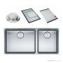 Franke Mythos Top, Flush & Under Mount 1 & 1/2 Double Bowl Sink 895mm, SBR, PB835, RM081, DT288, Stainless MYX220-50/34FPCSBR