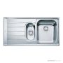 Franke Neptune Topmount 1 & 1/4 Double Bowl Sink 1000mm, Left Drainer, Stainless NEX651LHD