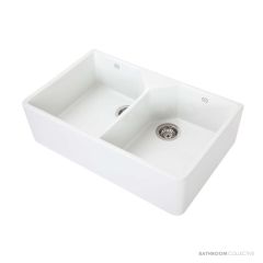 1901 800mm Fireclay Double Butler Sink, White, Stainless Steel Waste AB0200-SSW