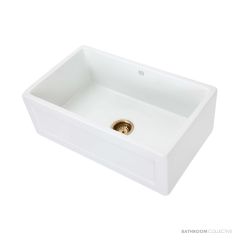 1901 Farmhouse 755mm Fireclay Butler Sink, White, Brushed Gold Waste AB5500-BGW