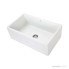 1901 Farmhouse 755mm Fireclay Butler Sink, White, Stainless Steel Waste AB5500-SSW