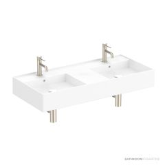 ADP Teorema 1010mm Ceramic Wall Mounted Basin, Double Bowl Nth, Gloss White TOPCTEO100GWD-0TH