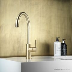 Faucet Strommen Pegasi M Sink Mixer Curve 220, Raw Brushed Brass 30690-91