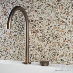 Faucet Strommen Zero Progresiv Knurl Hob Basin Mixer Tall Curve, Antique Brass Light 30957-84
