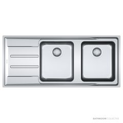Franke Aton Flushmount Double Bowl Sink 1164mm, Left Drainer, Stainless ANX221LHD