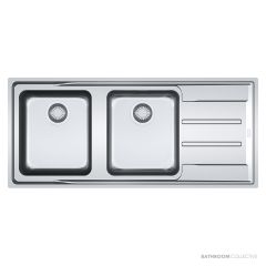 Franke Aton Flushmount Double Bowl Sink 1164mm, Right Drainer, Stainless ANX221RHD