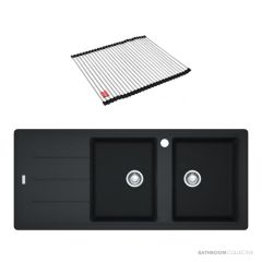 Franke Basis Topmount Double Bowl Sink 1160mm, 1th, Left Drainer, WWK, RM44, Onyx BFG621ONLHD-FPC