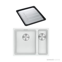Franke Maris Granite Topmount 1 & 1/2 Double Bowl Sink 560mm, SBR, DT651, Polar White MRG 660/34-15SBRPW-FPC