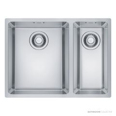Franke Maris Top, Flush & Under Mount 1 & 1/2 Double Bowl Sink 591mm, SBR, HOF, WWK, Stainless MRX260-34/19 SBR