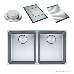 Franke Mythos Undermount Double Bowl Sink 745mm, PB835, RM081, DT288, Stainless MYX120-34/34FPC