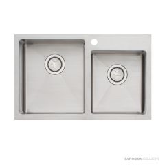Oliveri Apollo Top, Flush & Under Mount 1 & 3/4 Offset Double Bowl Sink 750mm, 1th, Stainless AP1415