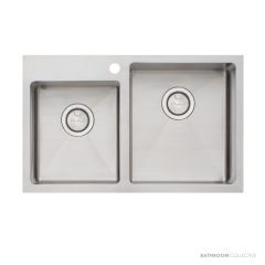 Oliveri Apollo Top, Flush & Under Mount 1 & 3/4 Offset Double Bowl Sink 750mm, 1th, Stainless AP1416