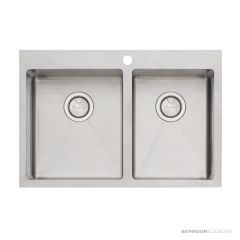 Oliveri Apollo Top, Flush & Under Mount 1 & 3/4 Double Bowl Sink 750mm, 1th, Stainless AP1425