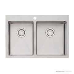 Oliveri Apollo Top, Flush & Under Mount 1 & 3/4 Double Bowl Sink 750mm, 1th, Stainless AP1426