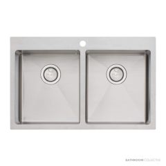 Oliveri Apollo Top, Flush & Under Mount Double Bowl Sink 800mm, Stainless AP1464