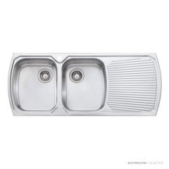 Oliveri Monet Topmount Double Bowl Sink 1200mm, Right Drainer, Stainless MO771 1TH