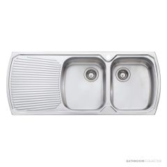 Oliveri Monet Topmount Double Bowl Sink 1200mm, Left Drainer, Stainless MO772 1TH