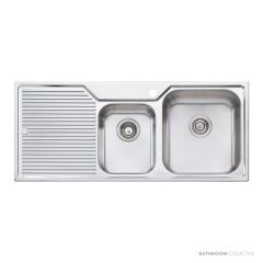 Oliveri Nu-Petite Topmount 1 & 3/4 Double Bowl Sink 1150mm, Left Drainer, Stainless NP612 1TH