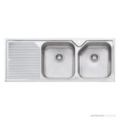 Oliveri Nu-Petite Topmount Double Bowl Sink 1250mm, Left Drainer, Stainless NP672 1TH