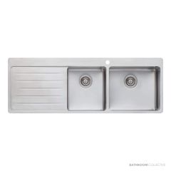 Oliveri Sonetto Topmount 1 & 3/4 Double Bowl Sink 1415mm, 1th, Left Drainer, Stainless SN1012