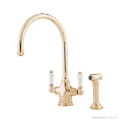 Shaws by Perrin & Rowe Ribble Kitchen Mixer with Spray Rinse - Polished Brass AUSH.4360BRWPC