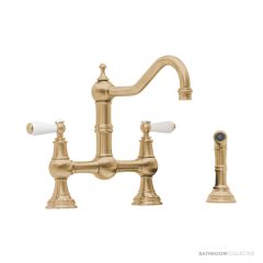 Shaws by Perrin & Rowe Hambleton Kitchen Mixer with Spray Rinse - Satin Brass AUSH.4756SBWPC
