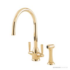 Shaws by Perrin & Rowe Silverdale Kitchen Mixer with Spray Rinse - Polished Brass AUSH.4866BR
