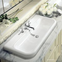 Victoria & Albert Lario 100 Solo Stone Undermount Basin 999 x 479 x 135mm, with Overflow and 3 Tapholes, Gloss White DB-LAR-3TH-100-IO