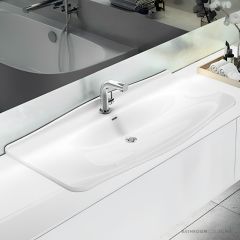 Victoria & Albert Mandello 114 Solo Stone Undermount Basin 1145 x 579 x 185mm, with Overflow and 3 Tapholes, Gloss White DB-MAN-3TH-114-IO