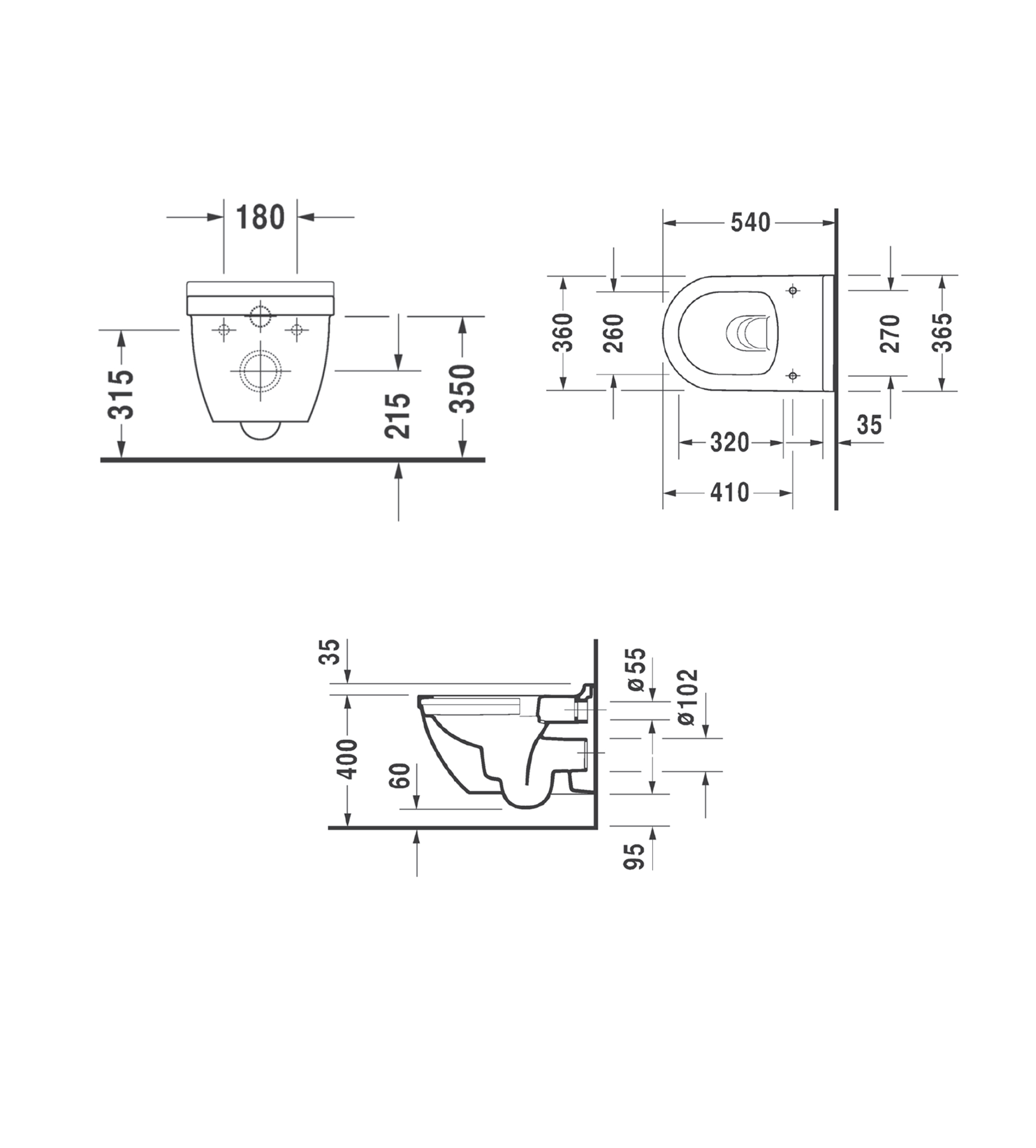 Duravit Starck 3 Wall Hung Toilet Pan