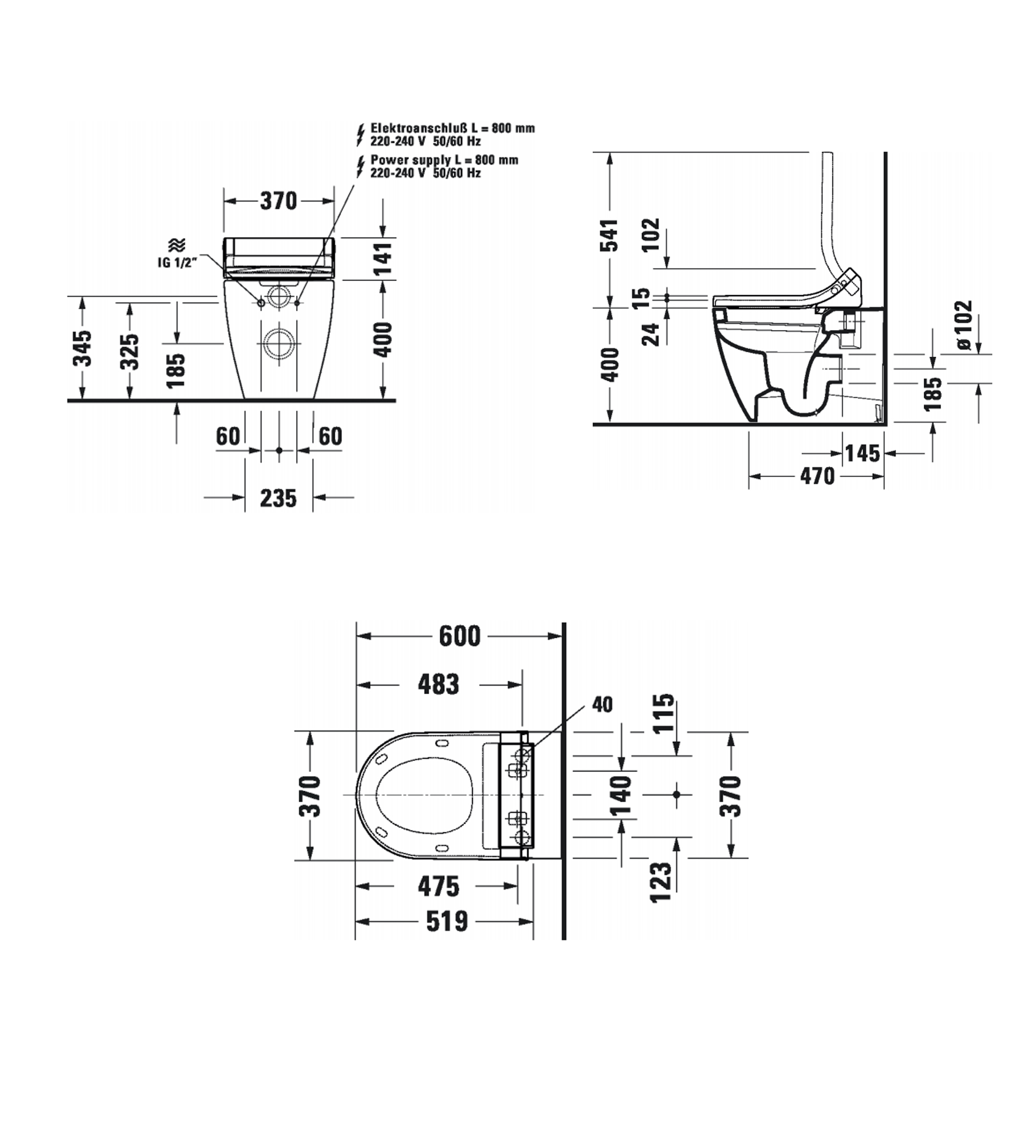 Duravit Sensowash Classic with ME by Starck Wall Faced Smart Toilet