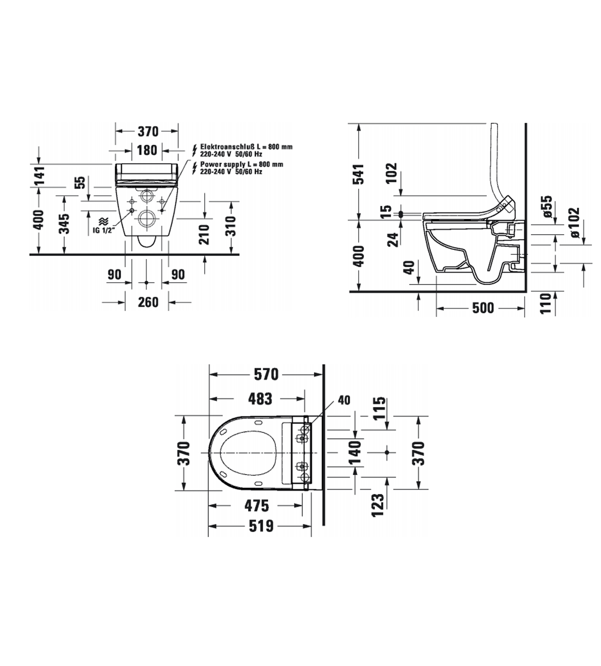 Duravit Sensowash Classic with ME by Starck Wall Hung Smart Toilet