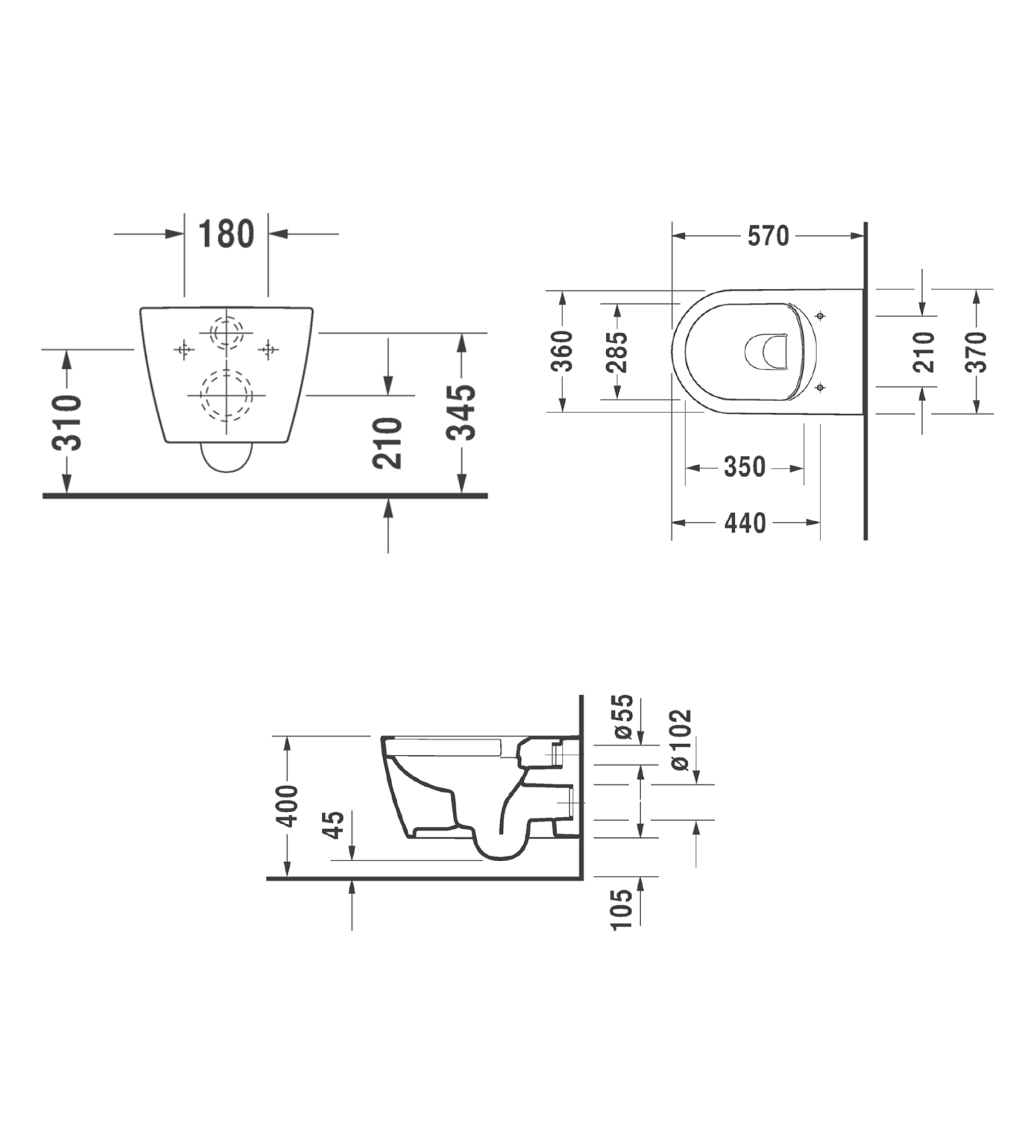 Duravit ME by Starck Wall Hung Toilet Pan