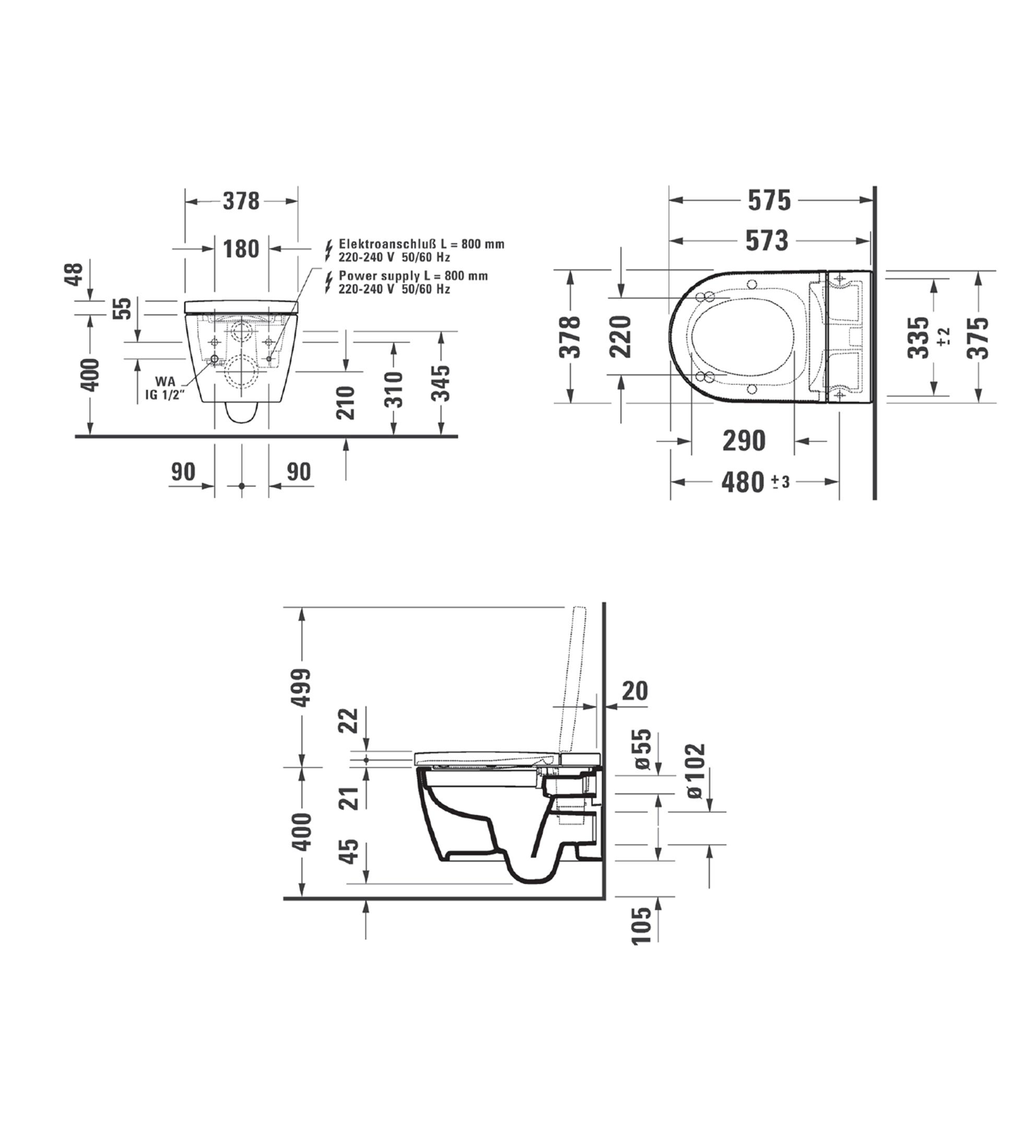 Duravit SensoWash Starck F Lite Wall Hung Smart Toilet