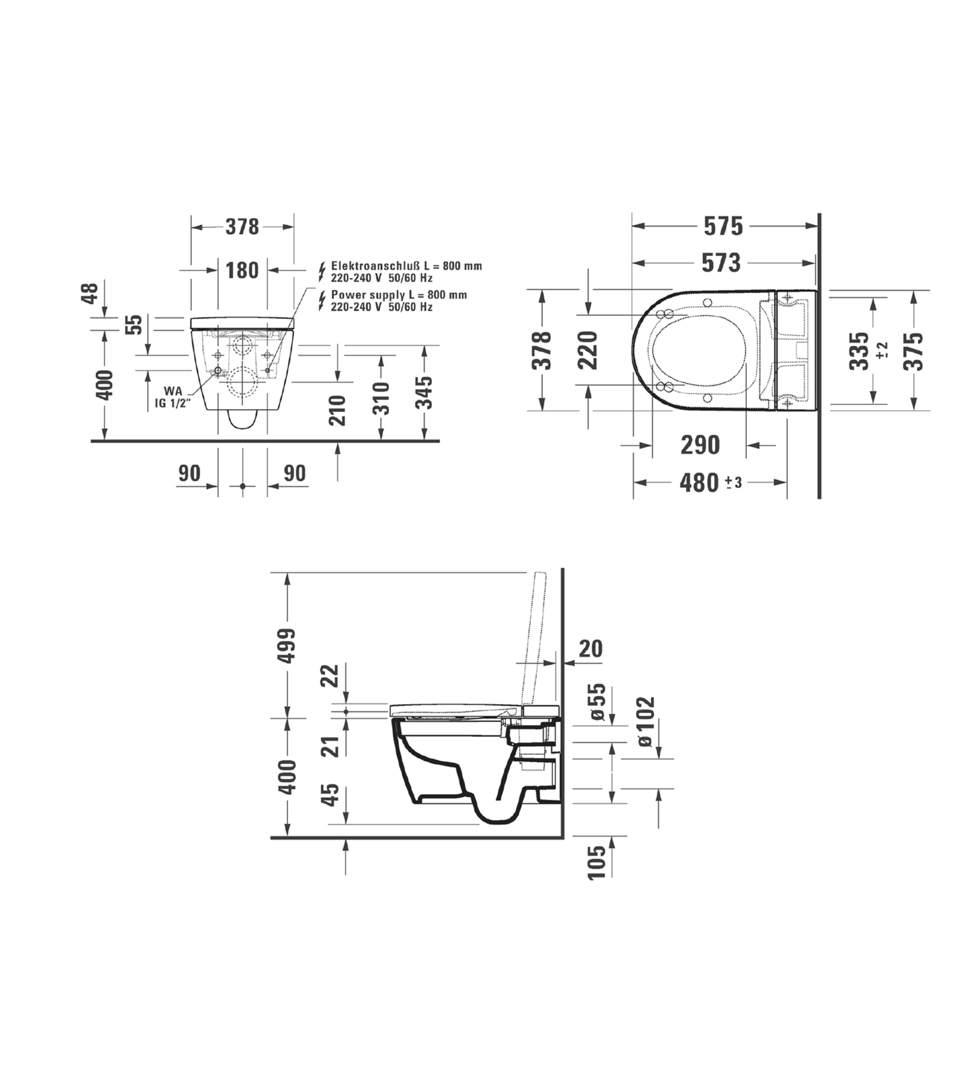 Duravit SensoWash Starck F Plus Wall Hung Smart Toilet