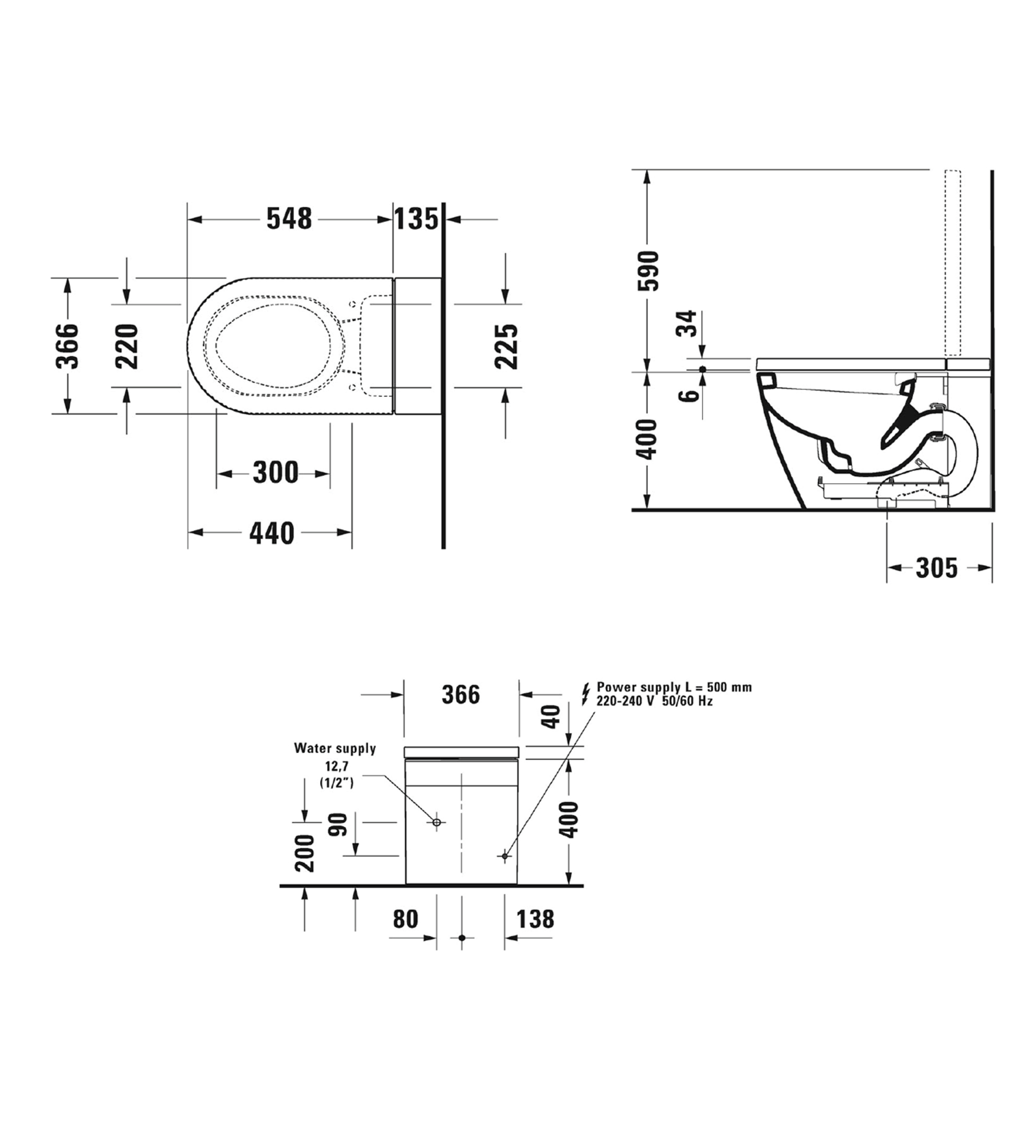 Duravit SensoWash i Plus Wall Faced Smart Toilet, White Panel
