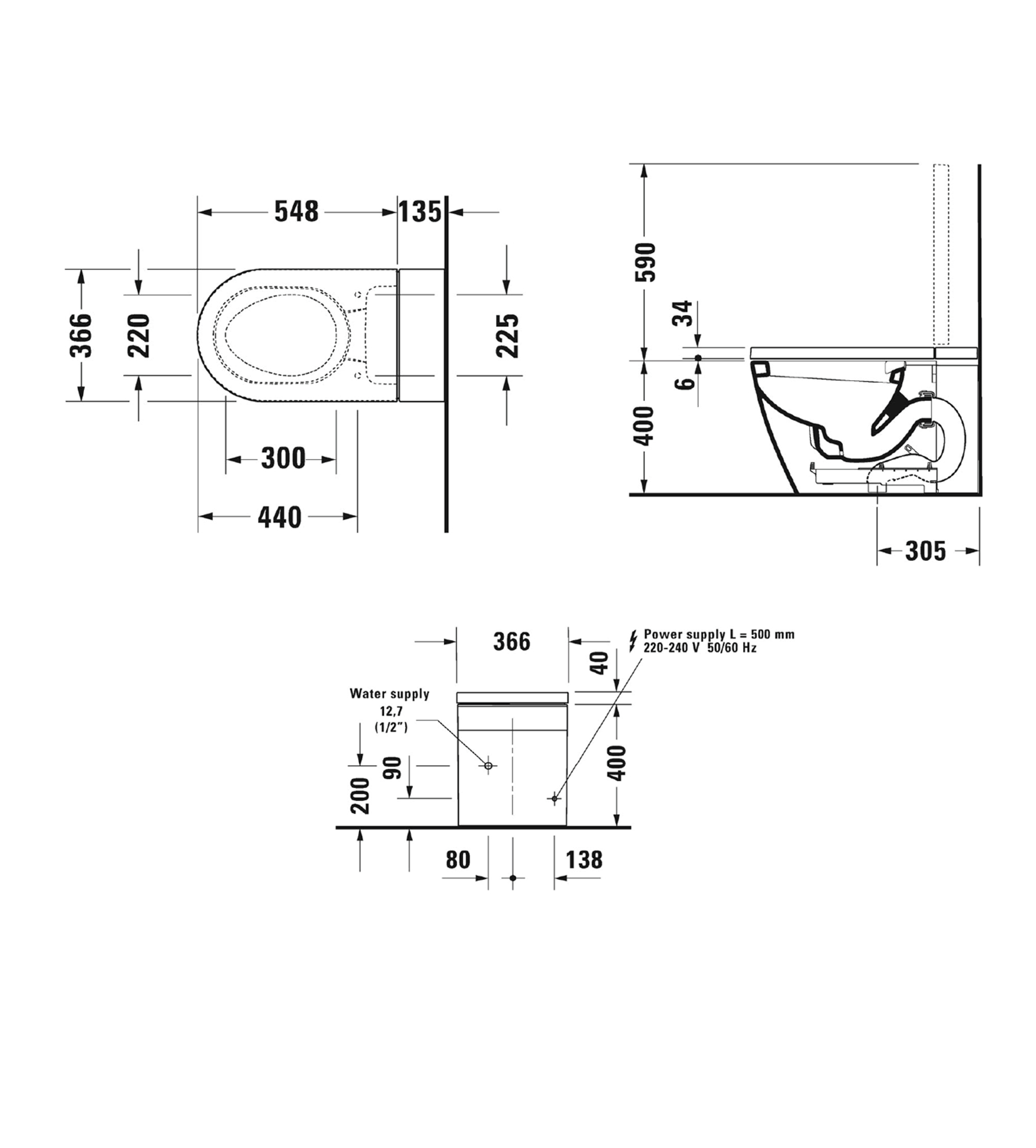 Duravit SensoWash i Plus Wall Faced Smart Toilet, Stainless Panel