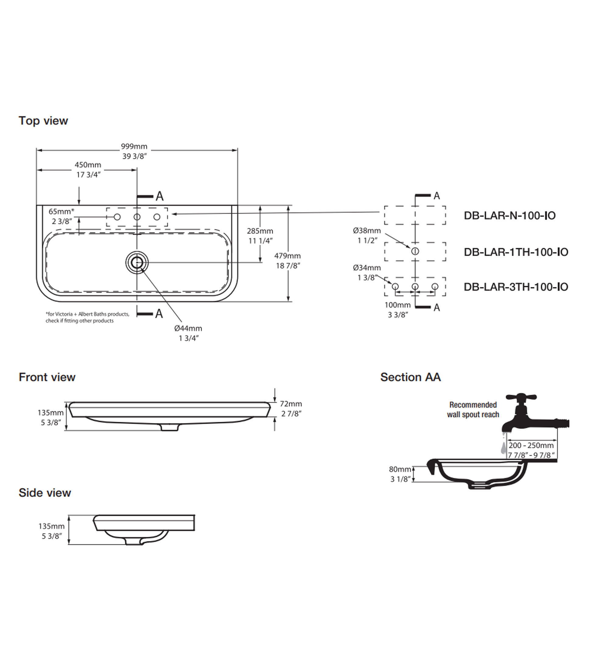 Victoria & Albert Lario 100 Solo Stone Undermount Basin 999 x 479 x 135mm, with Overflow and No Taphole, Gloss White
