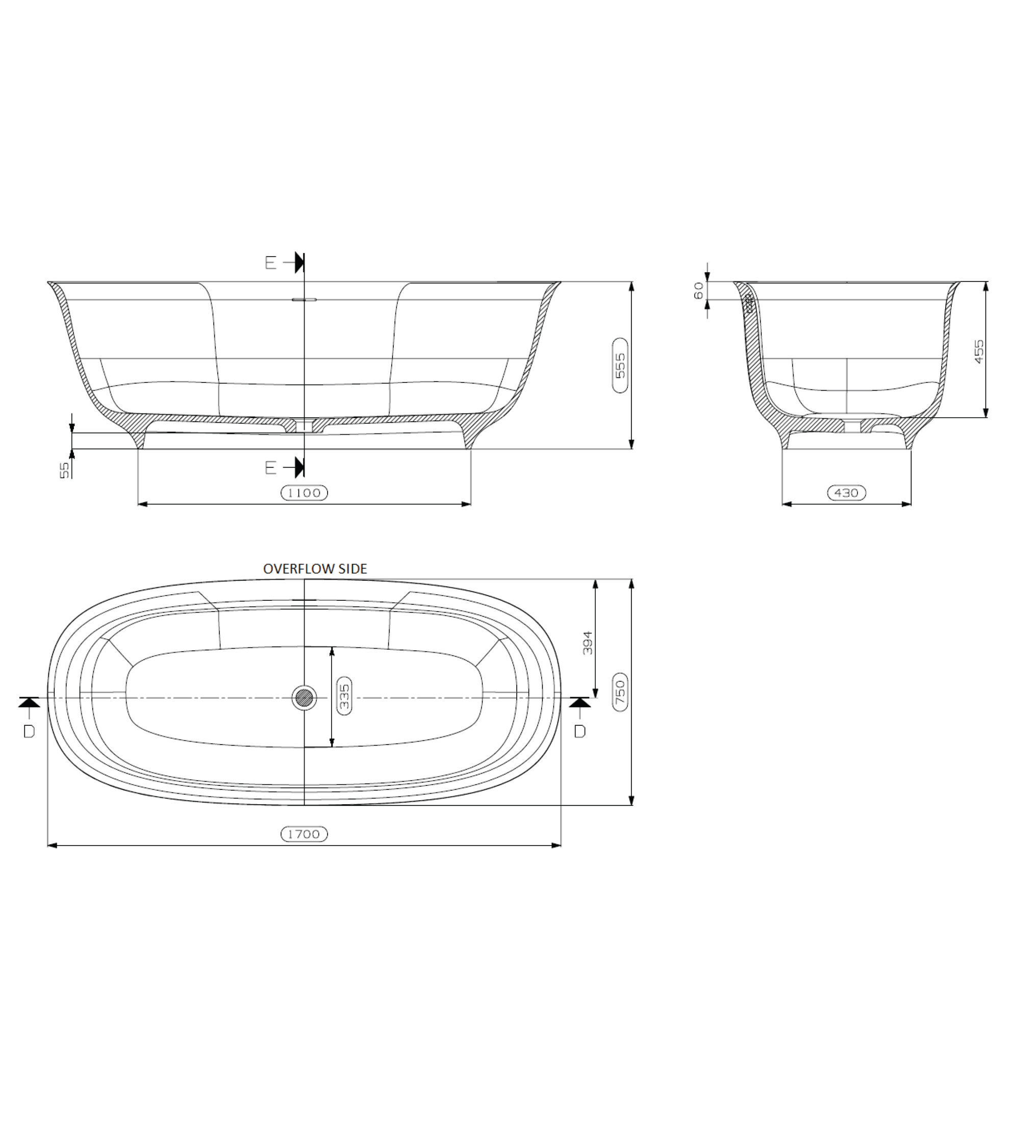 Domus Living Caria 1700mm Freestanding Bath, Matte White