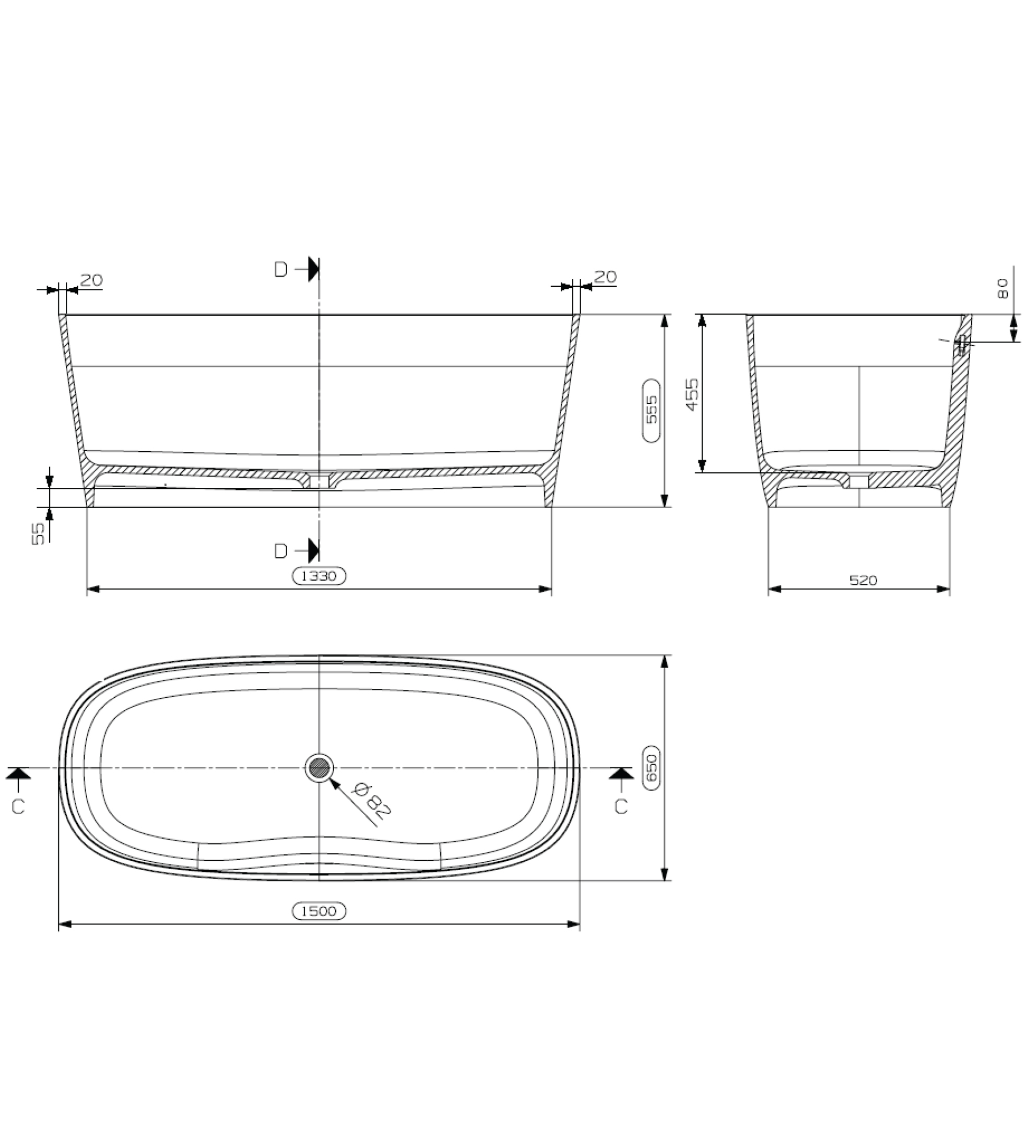 Domus Living Cassia 1500mm Freestanding Bath, Matte Black