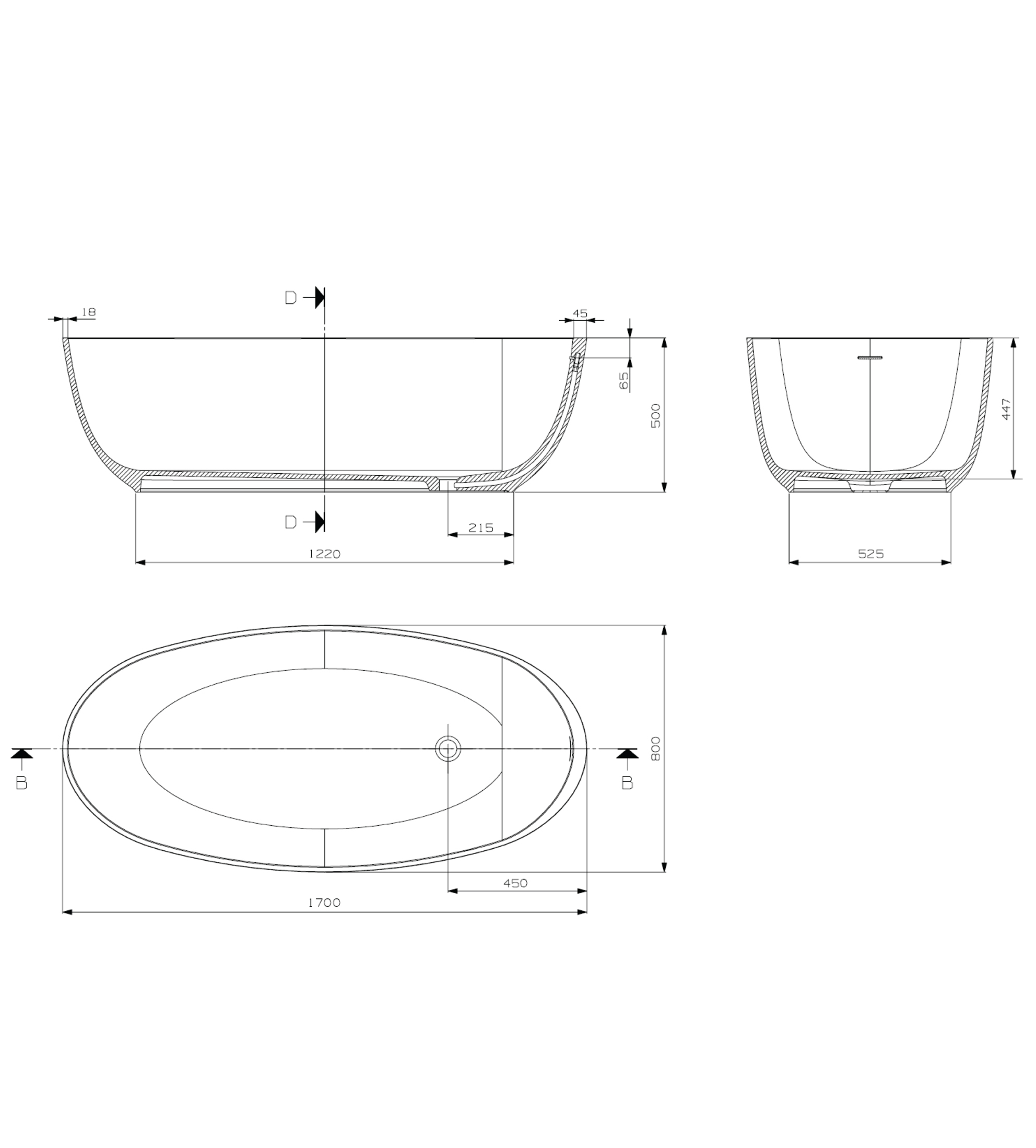 Domus Living Diana 1700mm Freestanding Bath, Matte Black