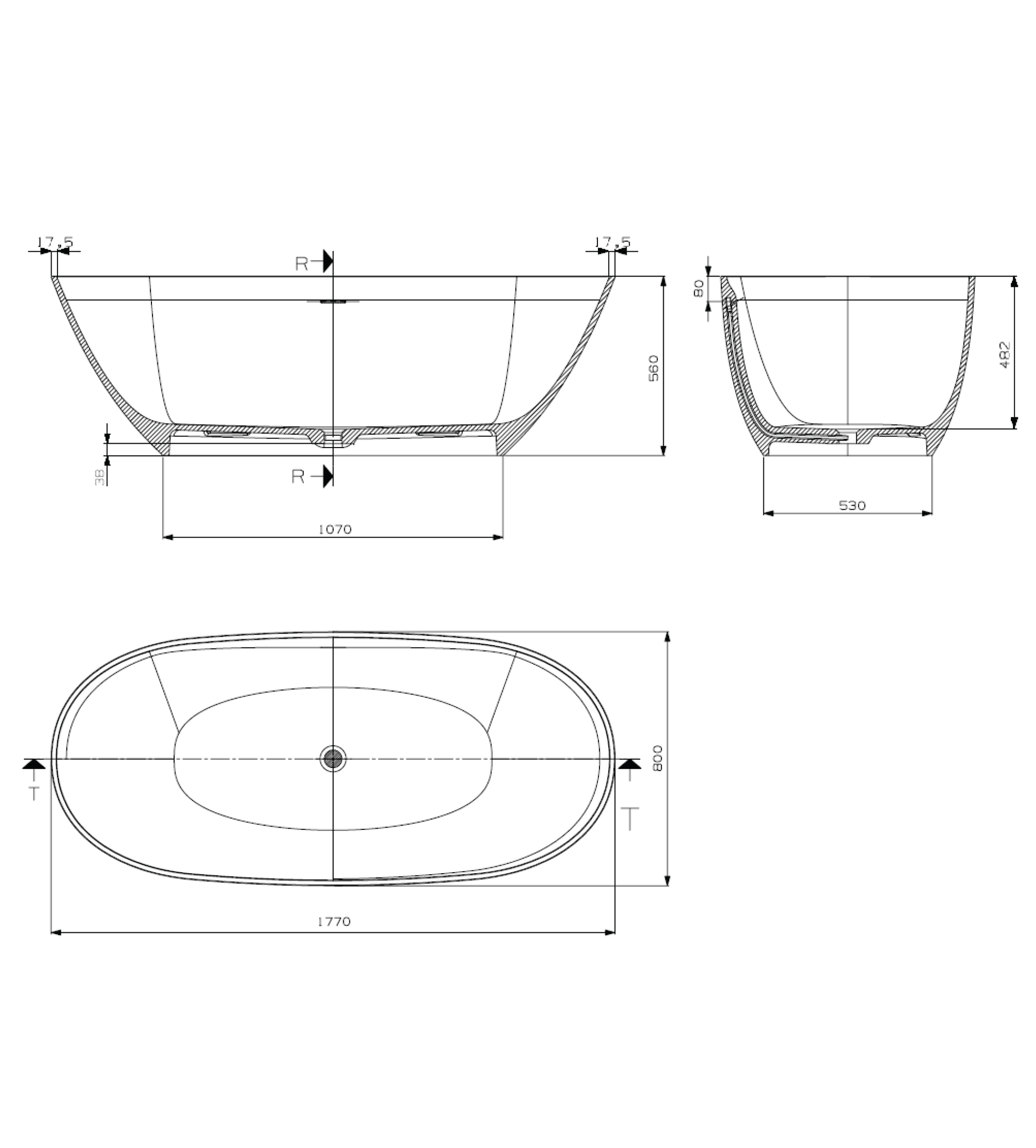 Domus Living Eona 1770mm Freestanding Bath, Matte Black