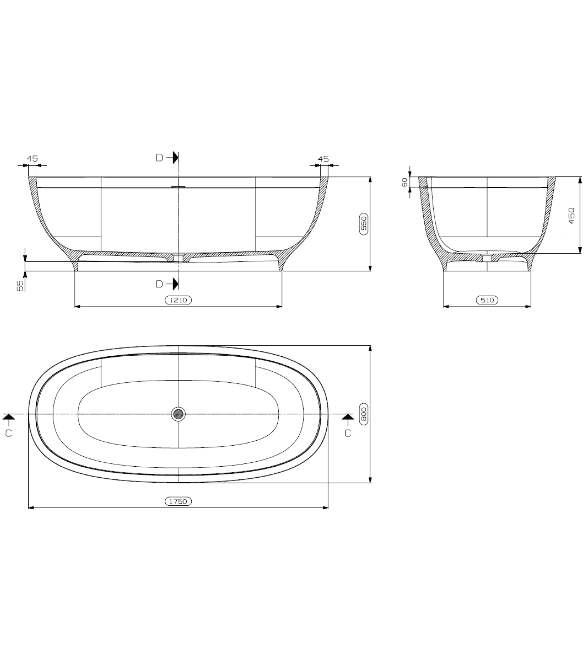 Domus Living Lemonia 1750mm Freestanding Bath, Matte Cappuccino