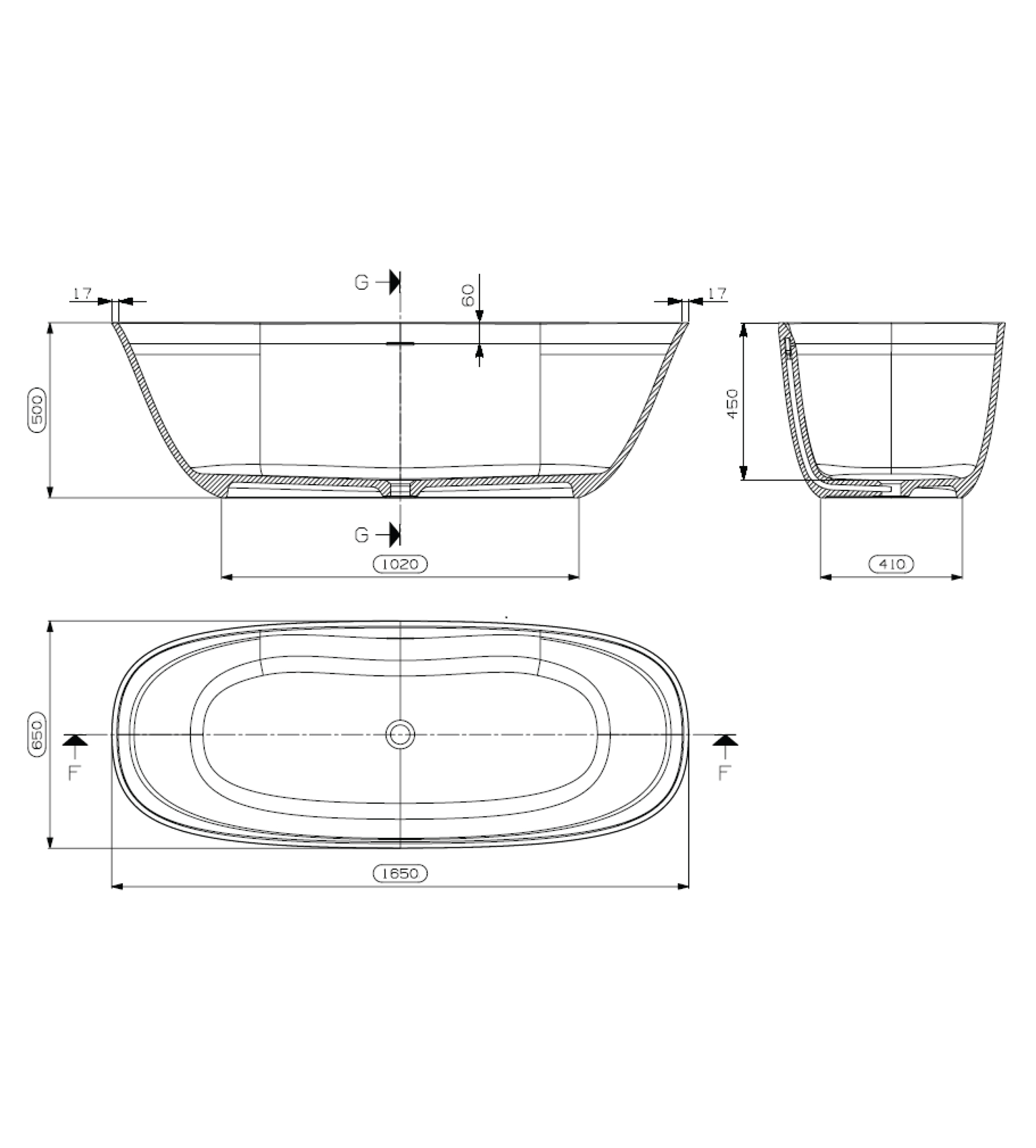 Domus Living Livia 1650mm Narrow Freestanding Bath, Matte Cappuccino