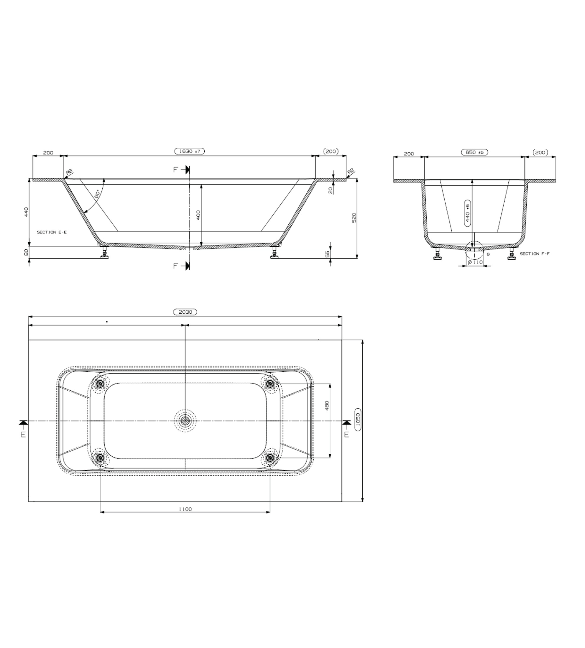 Domus Living Numisia 2030mm Inset Bath, Matte White