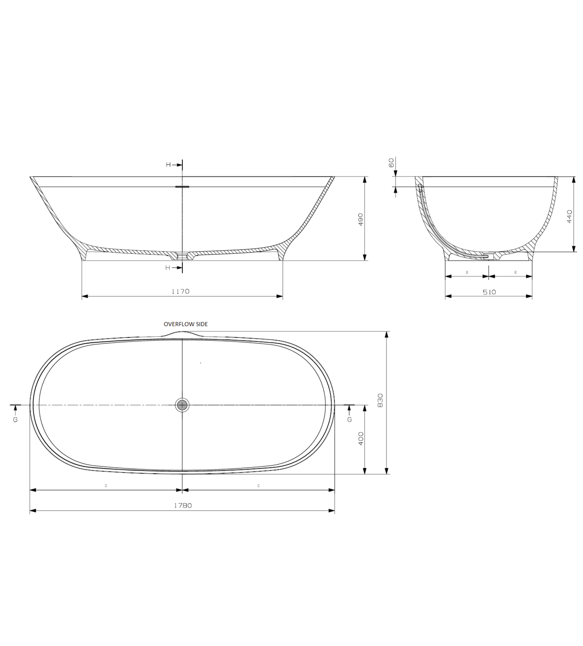 Domus Living Paula 1780mm Freestanding Bath, Matte Grey